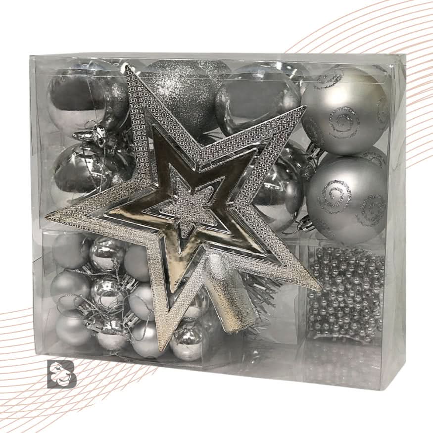 Kit 44 Enfeites Para Árvore de Natal Estrela Bolas Festão Cordão Pérolas Decoração Natalina