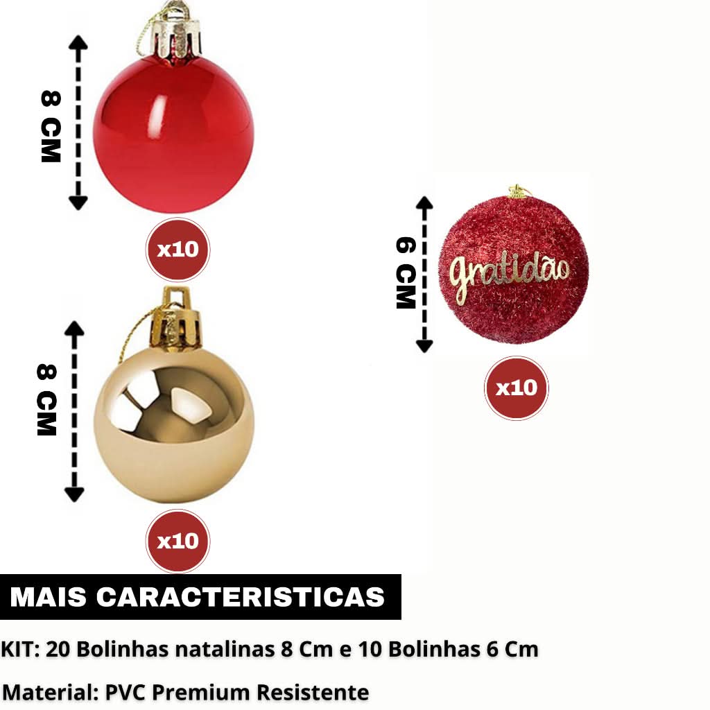 Kit 30 Bolinhas de Natal Decorações 8/6 Cm Conjunto 30 Bolas Coloridas
